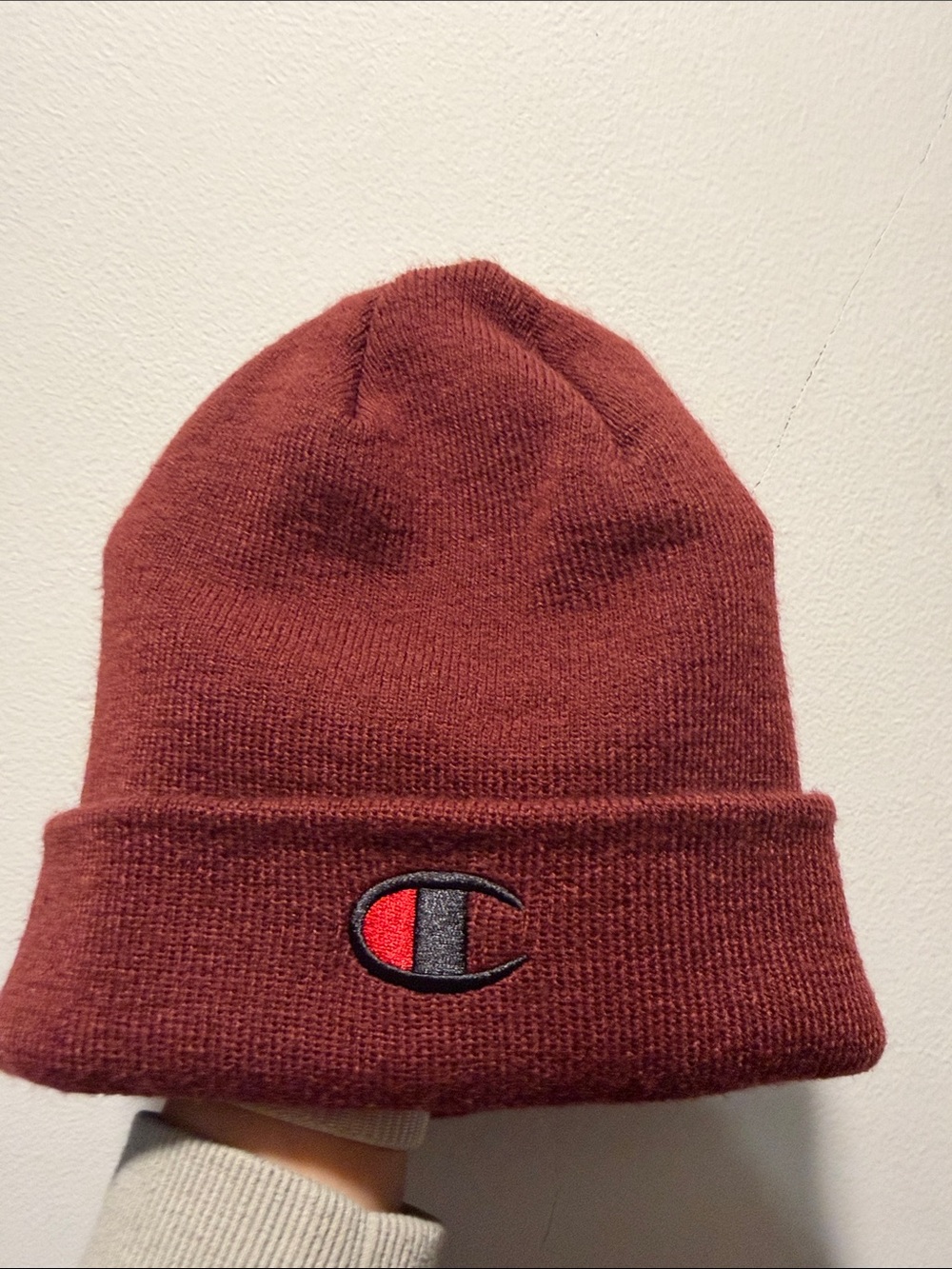 Champion Men’s Knit Beanie - Maroon with Red Logo